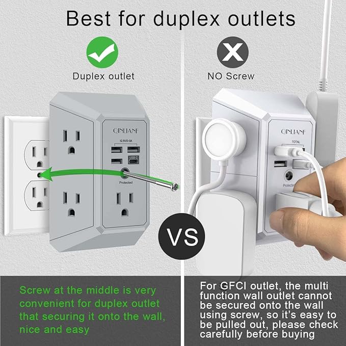 USB Wall Charger, Surge Protector, QINLIANF 5 Outlet Extender - Image 5