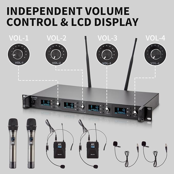 4 Channel Wireless Microphone System UHF 2 Cordless Handheld Mics and 2 - Image 3