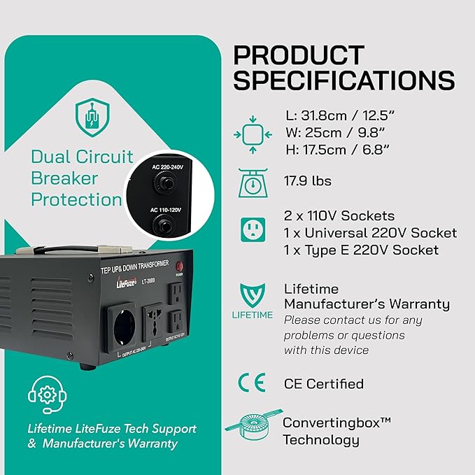 LiteFuze LT Series 2000 Watt Step Up/Down Voltage Converter Transformer - 110v - Image 5