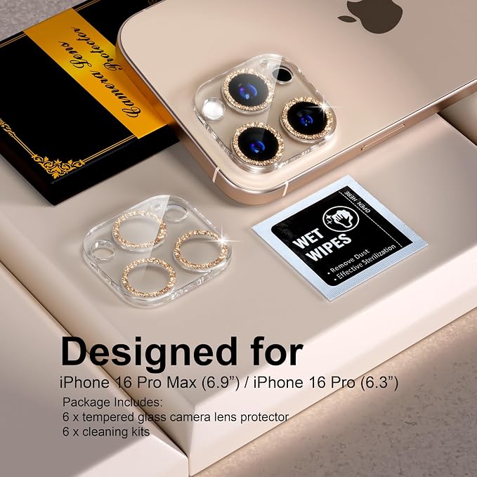 beuxece for 6 Pack iPhone 16 Pro/iPhone 16 Pro Max Camera Lens Protector 9H - Image 2