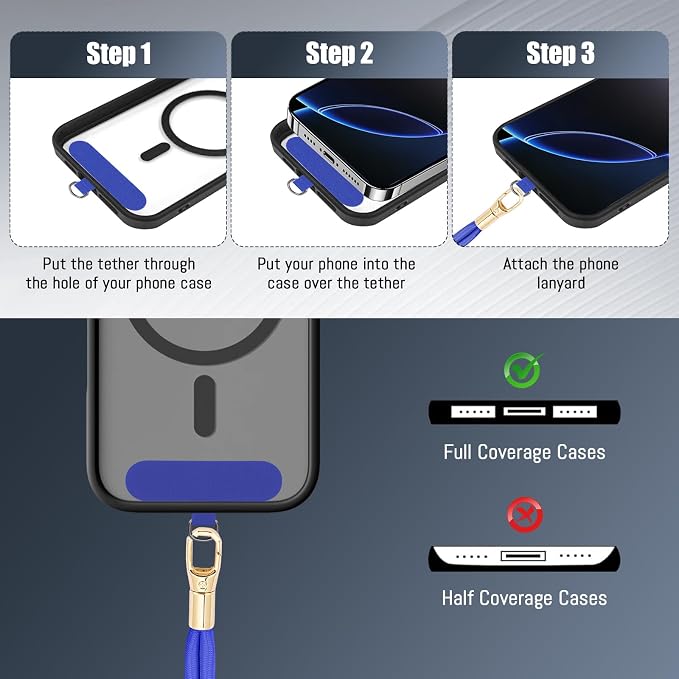 Phone Lanyard 2 Pack, 2x Adjustable Crossbody Phone Strap, 2x Tether Tab - Image 2