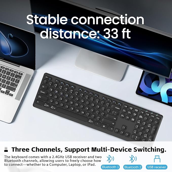 K9300 Wireless Bluetooth Keyboard, Support Multi Device Switching, Full Size - Image 3