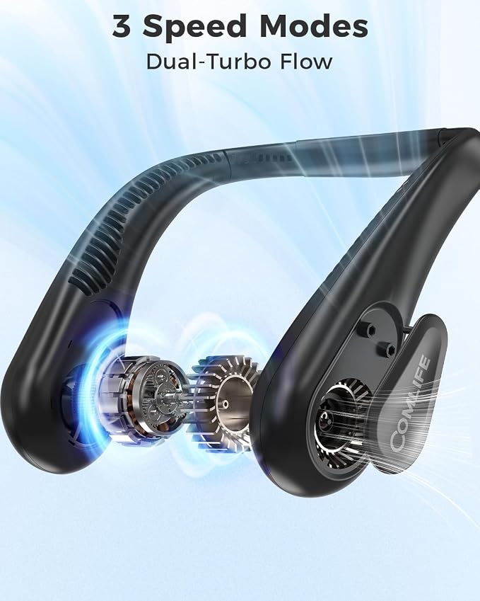 Bladeless Neck Fan, 5000mAh Rechargeable Battery Powered, 3 Speeds, Angle - Image 5