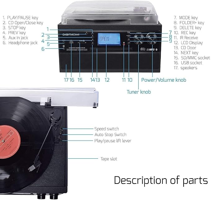 DIGITNOW Bluetooth Record Player Turntable - Image 6