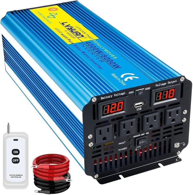 Yinleader 4000W Pure Sine Wave Power Inverter 12V DC to AC 110V-120V Converter by Yinleader