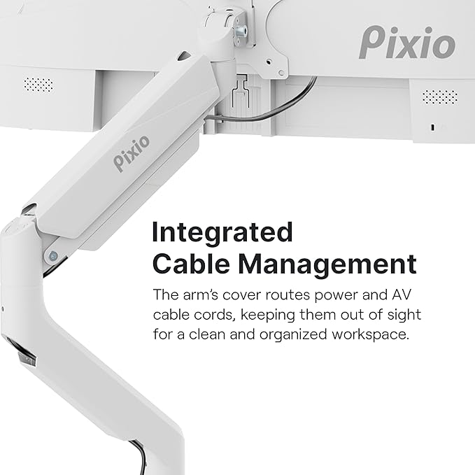 Pixio PS2S White Ultrawide Heavy-Duty Premium Single Monitor Arm Stand Desk - Image 5