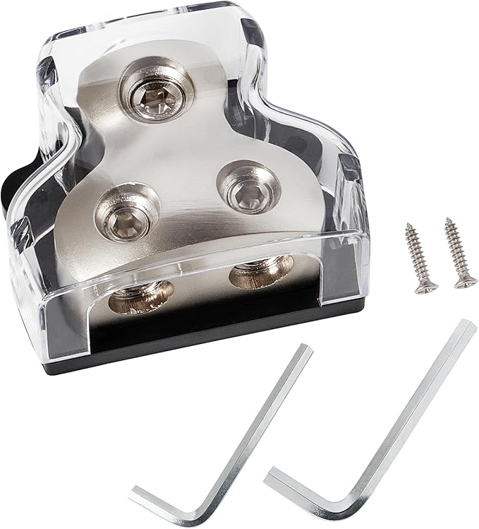 NuIth 2 Way Zine-Alloy Power Distribution Block, 0/2/4 Gauge in 4/8 Gauge Out by NuIthAutoAccessories