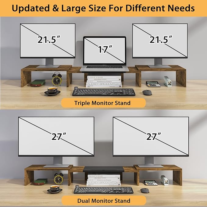 WESTREE Triple Dual Monitor Stand Riser, Extra Long Monitor Stand - Image 7