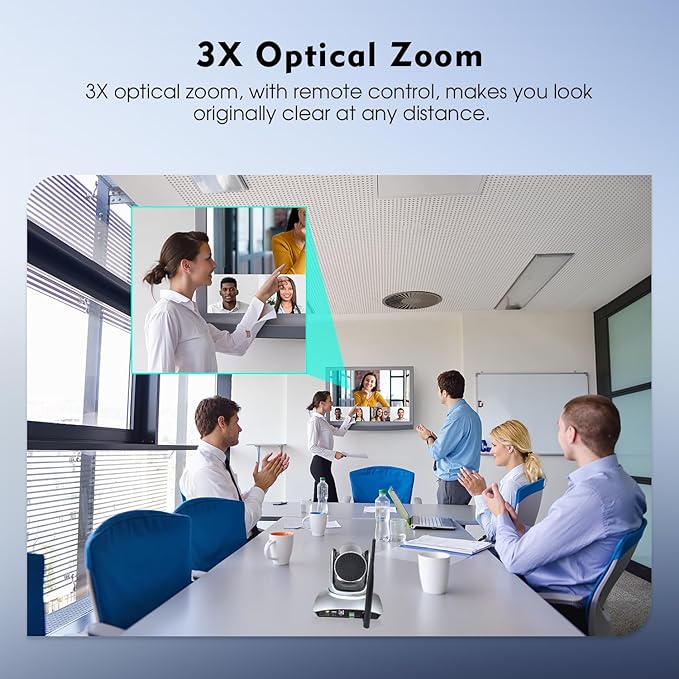 TOALLIN Wireless PTZ Conference Room Camera, 3X Optical Zoom Streaming Camera - Image 3