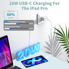 Long 10FT iPad Pro Charger 20W Fast Wall Charger Block, 10Foot USB C to C Cable - Image 3