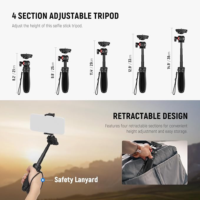 NEEWER TP38 Phone Camera Tripod, Action Camera Adapter Compatible - Image 2