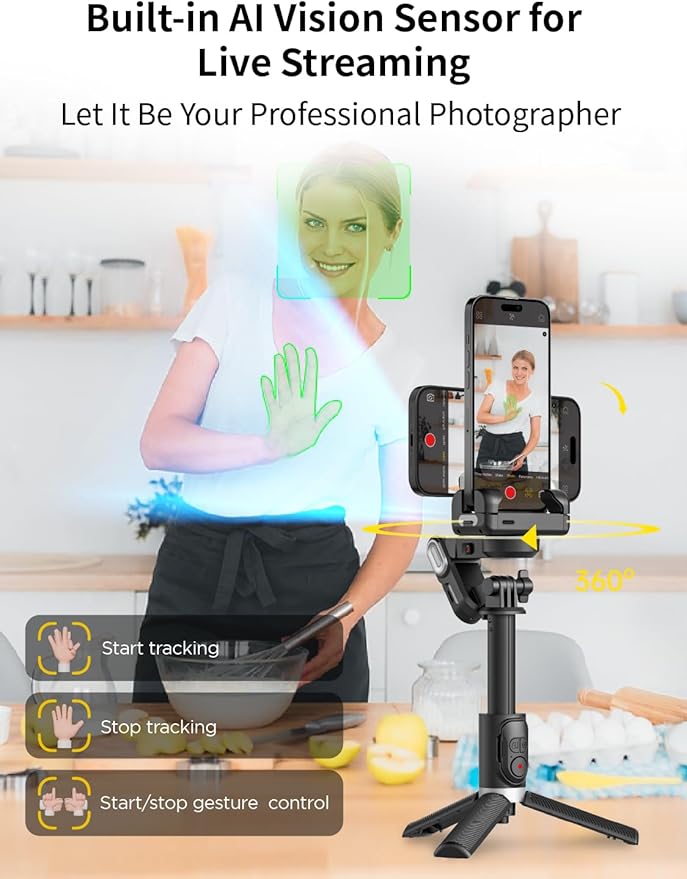 Gimbal Stabilizer for Smartphone, 4 in 1 Phone Gimbal w/360° Rotation for - Image 2