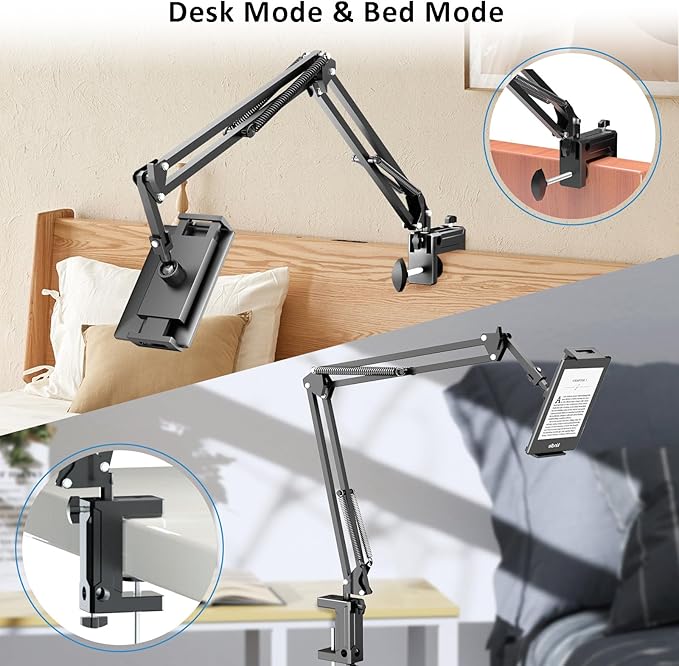 Metal Tablet Holder for Kindle Reading in Bed, Easy Adjust Hands Free Lazy Arm - Image 2