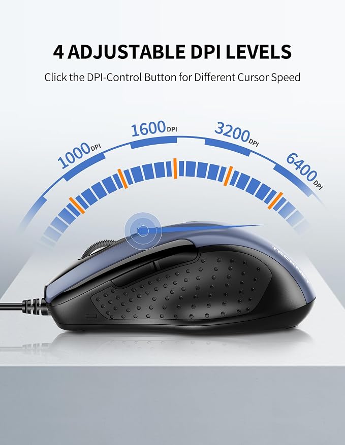 TECKNET USB Wired Mouse, 6-Button Corded Mouse - Image 2