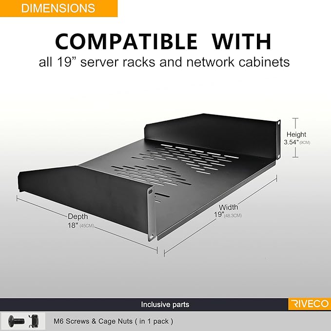 RIVECO 2U Server Rack Shelves for 19" Network Cabinet, Rack Mount Vented - Image 2