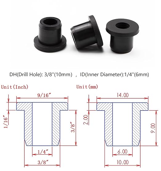 20 pcs 3/8" Drill Hole，1/4" ID Black Silicone Top hat Rubber Grommets - Image 2
