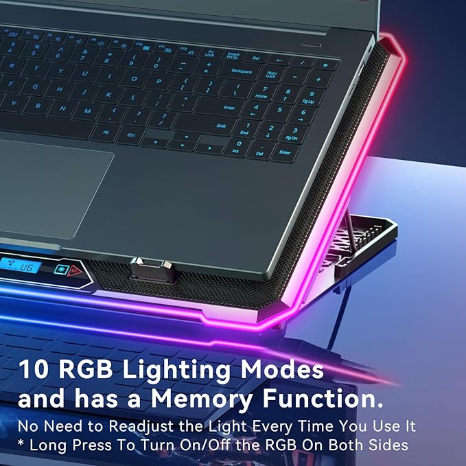 Gaming Laptop Cooler with 13 Ultra Quiet Fans, LCD Screen and Multi Color RGB - Image 4