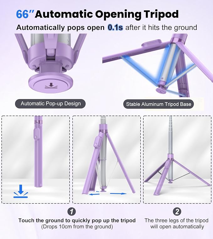 TONEOF 66" Automatic Tripod, Auto-Open Phone Tripod Stand - Image 2