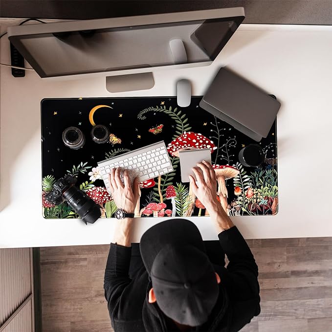 Ferns Leaves Cute Mushrooms Desk Mat Kawaii Green Plants Mouse Pad Xl Mat Large - Image 7