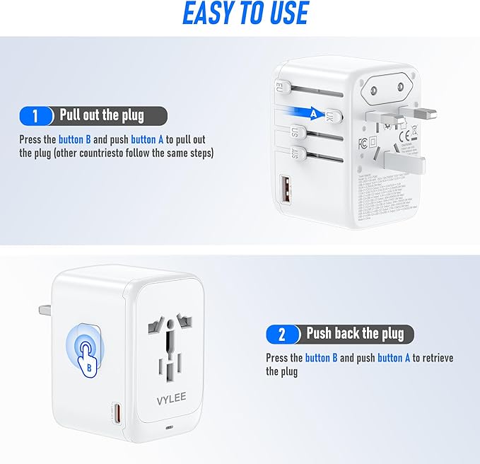 VYLEE Travel Plug Adapter, 65W Fast GaN Travel Charger, International Plug - Image 5