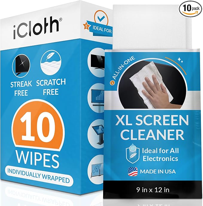 iCloth XL Screen Cleaning Wipes, Lint-Free and Streak-Free, Fast-Drying by iCloth