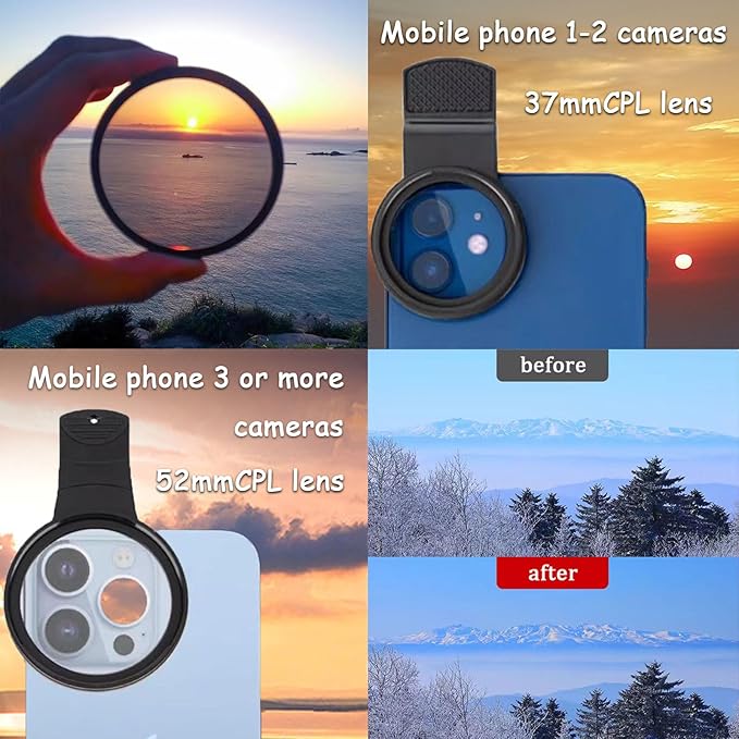 37mm CPL Phone Camera Lens, Universal Phone Camera Polarizer Filter Clip-On - Image 3