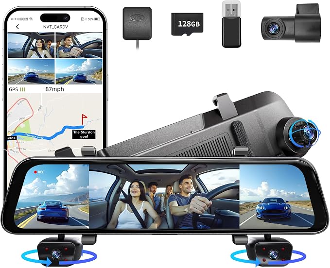 2025 Rear View Mirror Camera, 4 Channel Mirror Dash cam Front and Rear 24/7 by Unknown