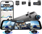 2025 Rear View Mirror Camera, 4 Channel Mirror Dash cam Front and Rear 24/7 by Unknown