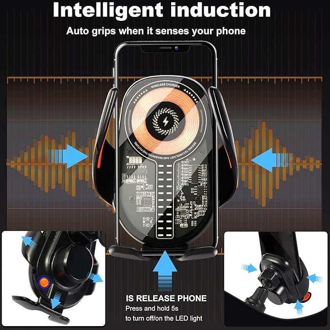 Car Phone Holder Wireless Car Charger, 15W Fast Charging Auto Sensing Clamping - Image 2