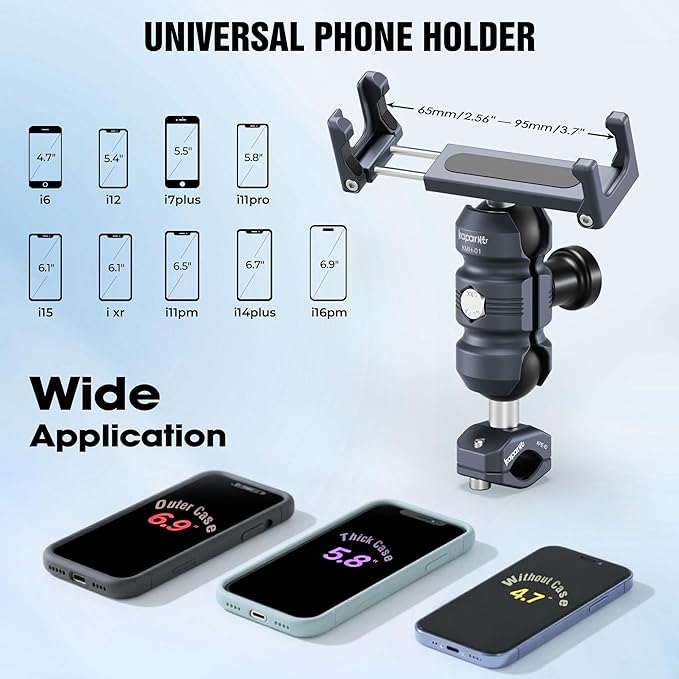 Anti-Theft Motorcycle Phone Mount, Aluminum Dual Socket Arm and U-Bolt Base - Image 6