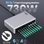 730W USB C Charger Block, 10-Ports GaN V Fast Charging Station Hub, QC4.0+3 PD - Image 2