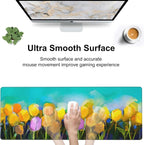 Tulips Flowers Desk Mat, Large Yellow and Violet Tulip Flowers Gaming Keyboard - Image 5