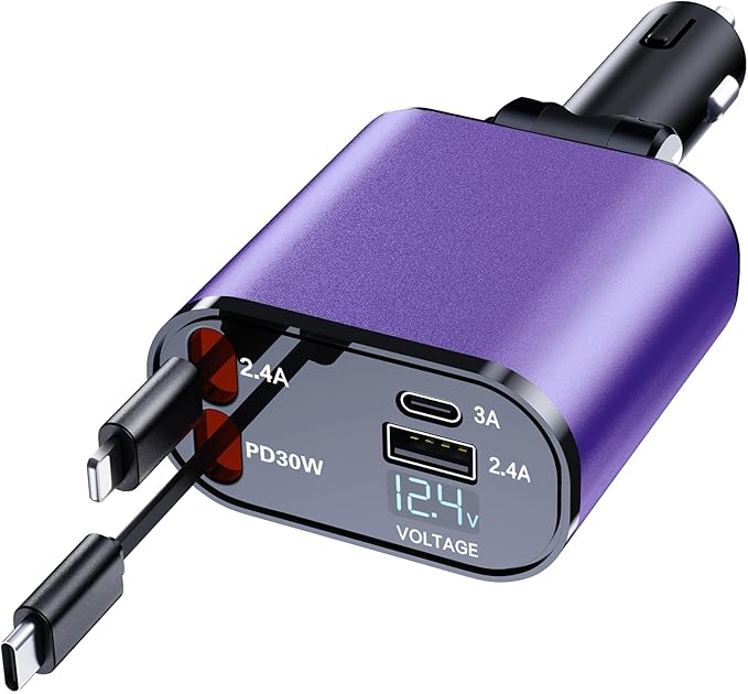 Retractable Car Phone Charger, 4 in 1 Fast Charge Car Phone Charger by Mifanstech