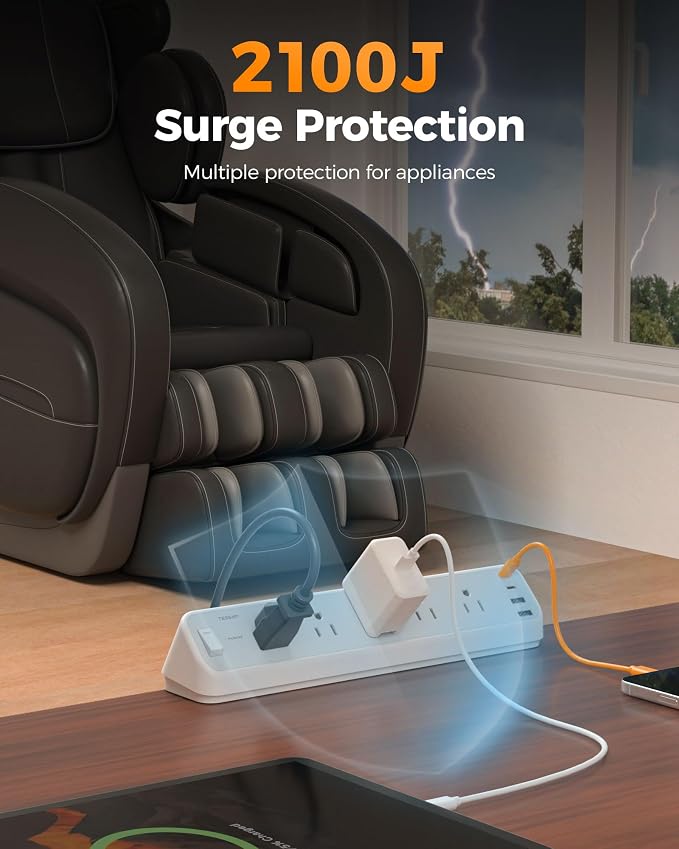Desk Clamp Power Strip 10 Ft, TESSAN 2100J Surge Protector Desk Charging Station - Image 4