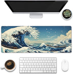 Desk Mat, Japanese Sea Wave Large Gaming Mouse Pad by Eflxamz