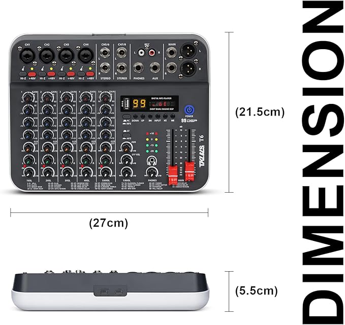 Audio Mixer, TKLBLS Studio Audio Sound Mixer Board, 6 Channel Unpowered - Image 8