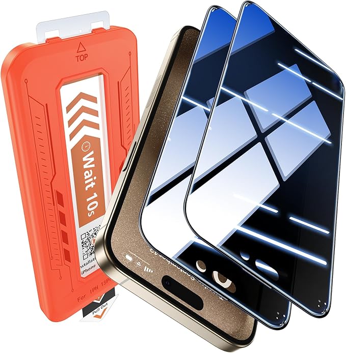 EGV 2 Pack Compatible for iPhone 15 Pro Privacy Screen Protector, 9H+ Military by WelcometoEGV