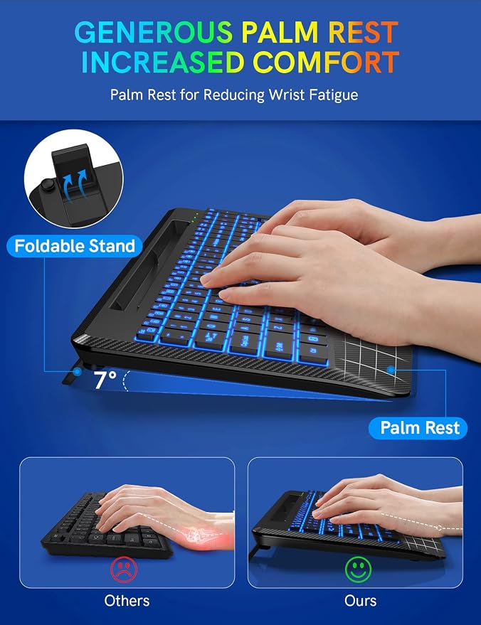 Wireless Keyboard with 7 Colored Backlits, Wrist Rest, Phone Holder, - Image 3