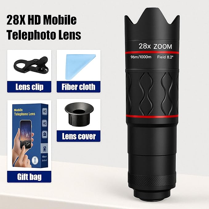 28X Telephoto Lens with Tripod for iPhone Android Phones, 2-in-1 Mobile Phone - Image 9