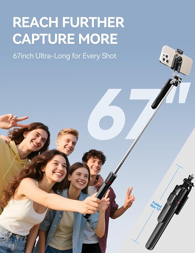 Takerers 67" Cell Phone Tripod Stand & Selfie Stick - Image 2