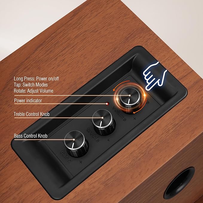 Elimavi Powered Bluetooth 5.3 Bookshelf Speakers - 60W Record Player Speakers - Image 6