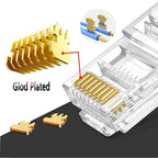 PETECHTOOL RJ45 Cat6 Pass Through Connectors Gold Plated 8P8C Ends and Blue - Image 2