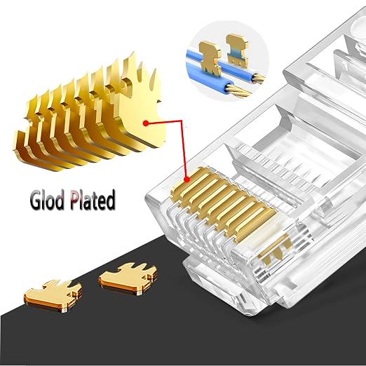 PETECHTOOL RJ45 Cat6 Pass Through Connectors Gold Plated 8P8C Ends and Blue - Image 2