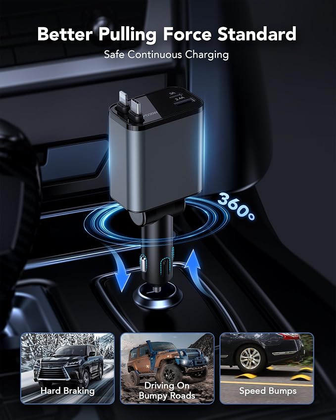 69W Retractable Car Charger, 4-in-1 Fast Car Phone Charger - Image 7