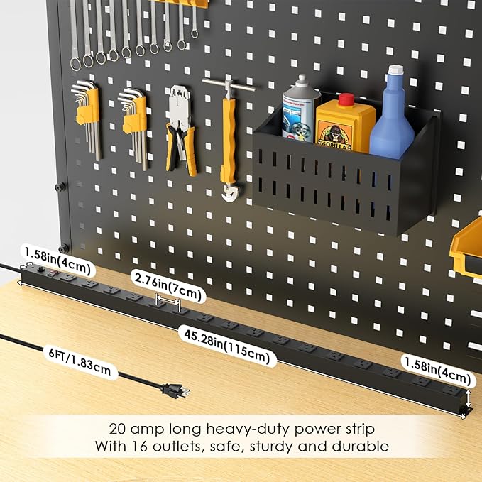 JUNNUJ Long Metal 16 Outlet Power Strip, Heavy Duty Power Strips Surge - Image 5