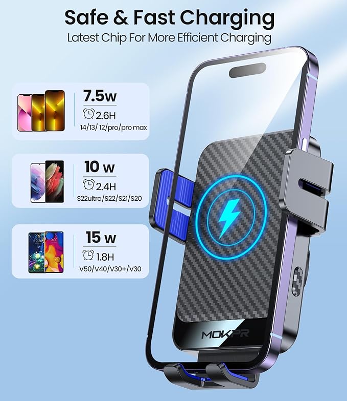 Wireless Car Charger, MOKPR 15W Fast Charging Auto-Clamping Car Mount - Image 5