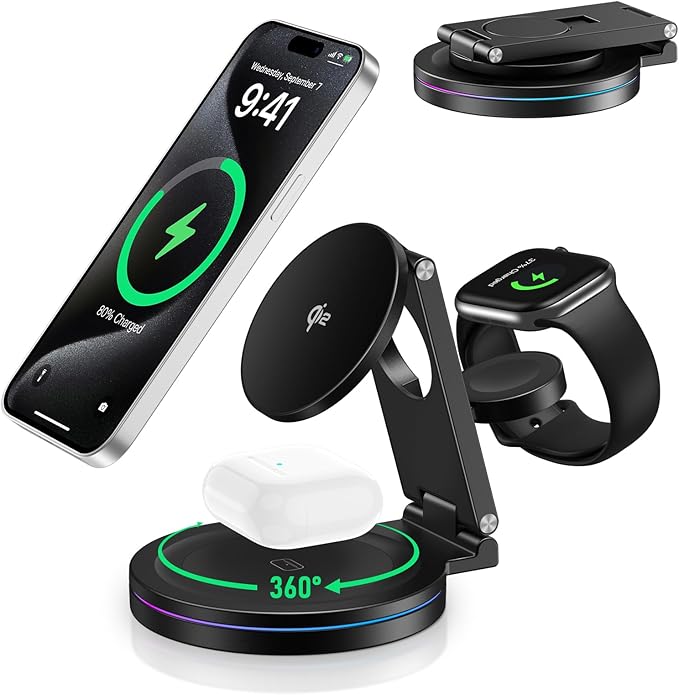 2025 Upgraded Qi2 Foldable 360º Rotatable Zinc Alloy 3 in 1 Magnetic Wireless by SDPRYXGSWIRELESSCHARGER