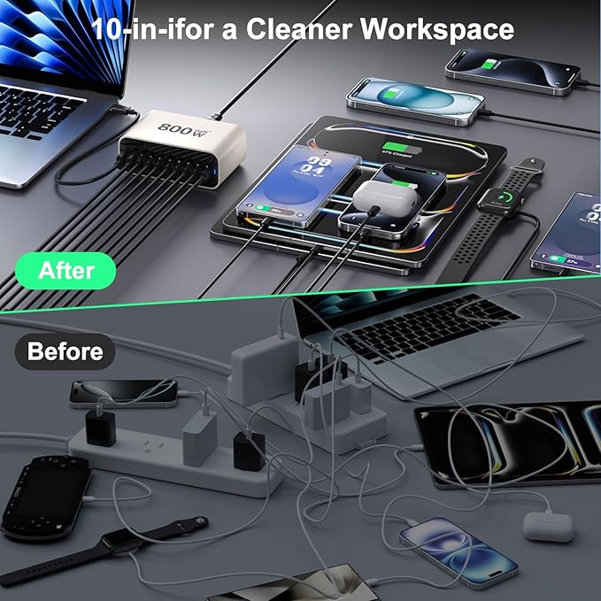 USB C Charging Station 800W, USB Fast Charger Block 10 Ports, Dual 140W PD PPS - Image 6