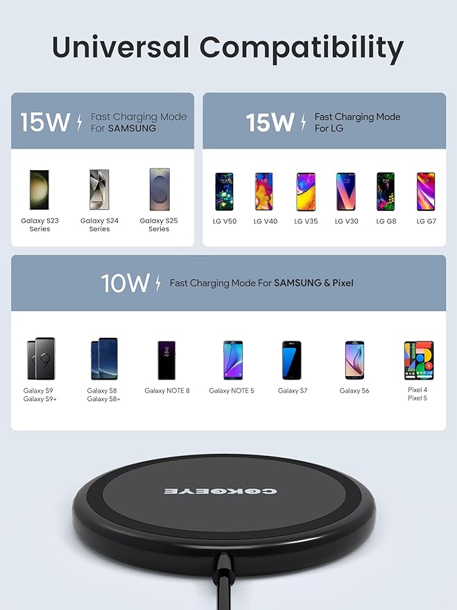 Wireless Charger, 15W Max Fast Wireless Charging Pad 2-Pack Compatible - Image 3