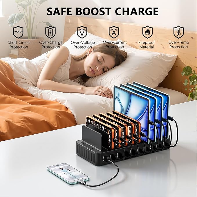 USB C Charging Station for Multiple Devices, 10-Port 100W Charging Dock - Image 7